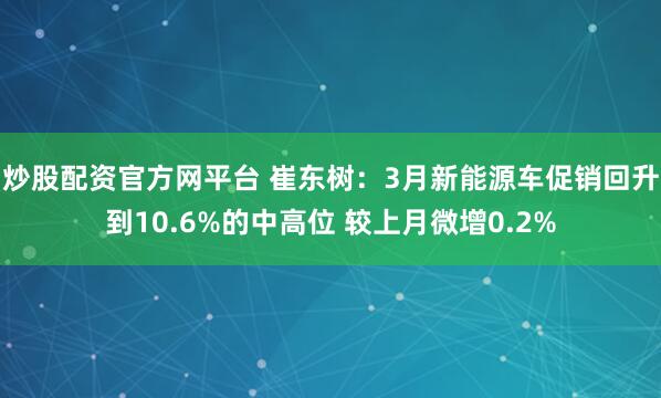 炒股配资官方网平台 崔东树:3月新能源车促销回升到10.6%的中高位 较上月微增0.2%